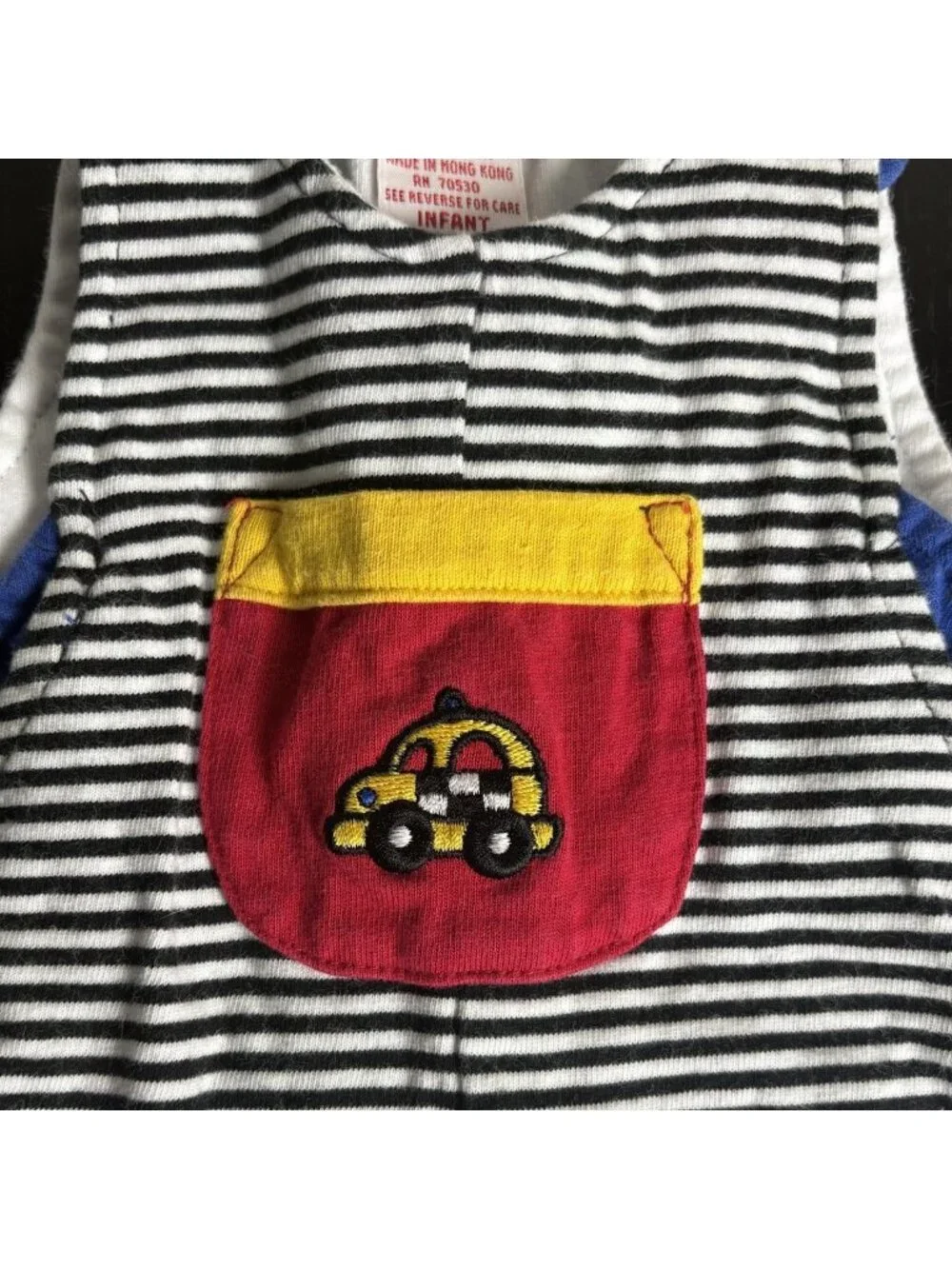 Vintage 90s GYMBOREE Infant Size Black/White Striped Baby Boy Romper Taxi Bus